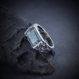 925 Sterling Silver Mens Moss Agate Gemstone Ring