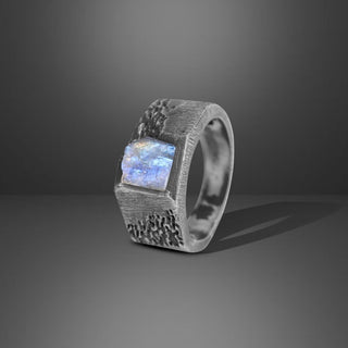 925 Sterling Silver Raw Rough Moonstone Men's Ring