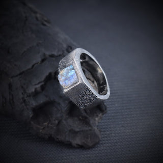 925 Sterling Silver Raw Rough Moonstone Men's Ring