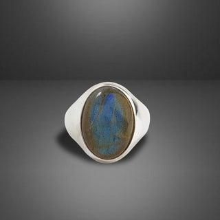 925 Sterling Silver Men's Labradorite Oval Gemstone Ring