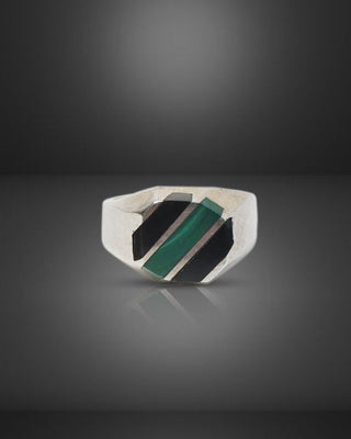 925 Sterling Silver Malachite Black Onyx Men's Ring